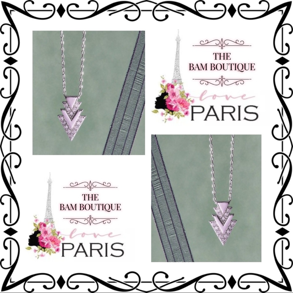 CZ/Sterling Silver Chevron Pendant Necklace